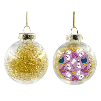 Happy Halloween pink, Transparent Christmas tree ball ornament with gold filling 8cm