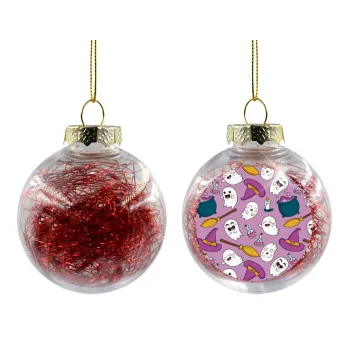 Happy Halloween pink, Transparent Christmas tree ball ornament with red filling 8cm