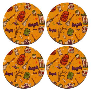 Happy Halloween, ΣΕΤ x4 Σουβέρ ξύλινα στρογγυλά plywood (9cm)