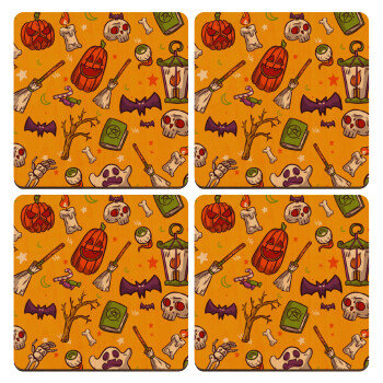 Happy Halloween, ΣΕΤ x4 Σουβέρ ξύλινα τετράγωνα plywood (9cm)