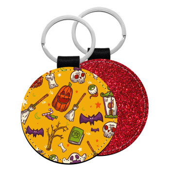 Happy Halloween, Μπρελόκ Δερματίνη, στρογγυλό ΚΟΚΚΙΝΟ (5cm)