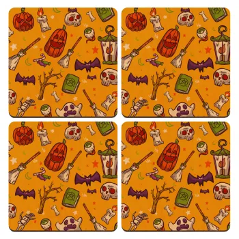 Happy Halloween, ΣΕΤ x4 Σουβέρ ξύλινα τετράγωνα plywood (9cm)