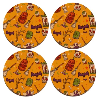 Happy Halloween, ΣΕΤ x4 Σουβέρ ξύλινα στρογγυλά plywood (9cm)