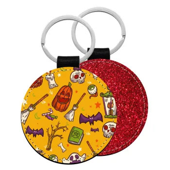 Happy Halloween, Μπρελόκ Δερματίνη, στρογγυλό ΚΟΚΚΙΝΟ (5cm)