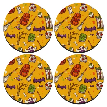 Happy Halloween, ΣΕΤ 4 Σουβέρ ξύλινα στρογγυλά (9cm)