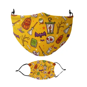Happy Halloween, Μάσκα υφασμάτινη Ενηλίκων πολλαπλών στρώσεων με υποδοχή φίλτρου