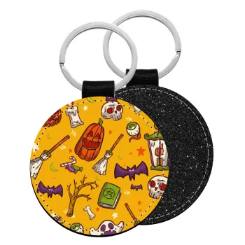 Happy Halloween, Μπρελόκ Δερματίνη, στρογγυλό ΜΑΥΡΟ (5cm)