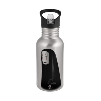 Spirited Away No Face, Water bottle Silver with straw, stainless steel 500ml