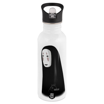 Spirited Away No Face, White water bottle with straw, stainless steel 600ml