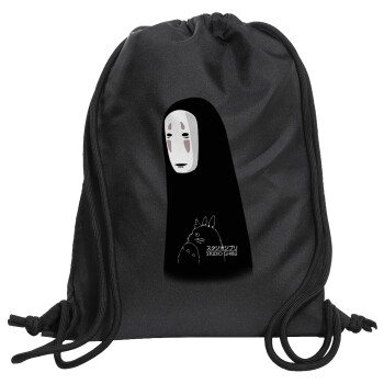 Spirited Away No Face, Τσάντα πλάτης πουγκί GYMBAG Μαύρη, με τσέπη (40x48cm) & χονδρά κορδόνια