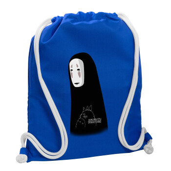 Spirited Away No Face, Τσάντα πλάτης πουγκί GYMBAG Μπλε, με τσέπη (40x48cm) & χονδρά κορδόνια