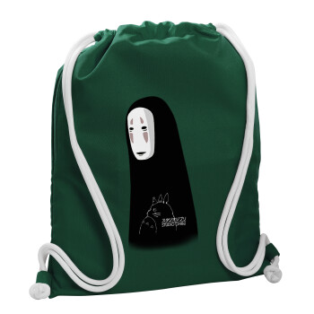 Spirited Away No Face, Τσάντα πλάτης πουγκί GYMBAG BOTTLE GREEN, με τσέπη (40x48cm) & χονδρά λευκά κορδόνια