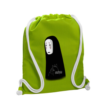 Spirited Away No Face, Τσάντα πλάτης πουγκί GYMBAG LIME GREEN, με τσέπη (40x48cm) & χονδρά κορδόνια