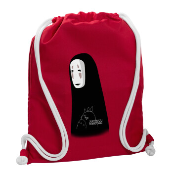Spirited Away No Face, Τσάντα πλάτης πουγκί GYMBAG Κόκκινη, με τσέπη (40x48cm) & χονδρά κορδόνια
