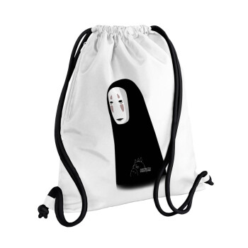 Spirited Away No Face, Τσάντα πλάτης πουγκί GYMBAG λευκή, με τσέπη (40x48cm) & χονδρά κορδόνια