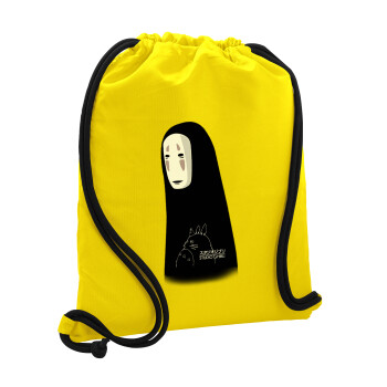 Spirited Away No Face, Τσάντα πλάτης πουγκί GYMBAG Κίτρινη, με τσέπη (40x48cm) & χονδρά κορδόνια