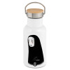 Metallic thermos (Stainless steel) White with wooden lid (bamboo), double-walled, 350ml