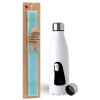 Easter Set, metallic stainless steel water bottle (750ml) & aromatic flat Easter candle (30cm) (TURQUOISE)