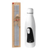 Easter Set, metallic stainless thermos bottle (500ml) & scented flat Easter candle (30cm) (GRAY)