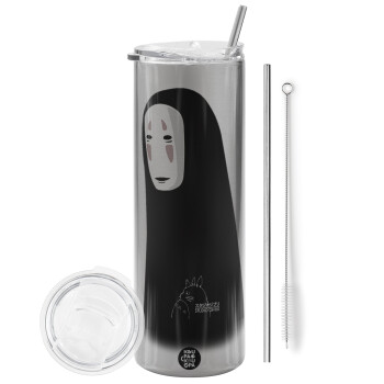 Spirited Away No Face, Eco friendly stainless steel Silver tumbler 600ml, with metal straw & cleaning brush