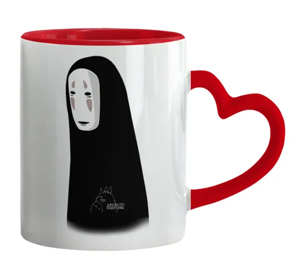 Spirited Away No Face — Κούπα καρδιά χερούλι κόκκινη, κεραμική, 330ml