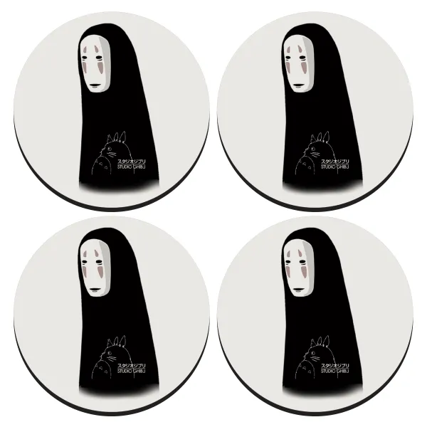 Spirited Away No Face — ΣΕΤ 4 Σουβέρ ξύλινα στρογγυλά (9cm)