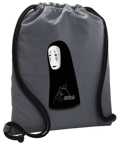 Spirited Away No Face — Τσάντα πλάτης πουγκί GYMBAG ΓΚΡΙ, με τσέπη (40x48cm) & χονδρά κορδόνια