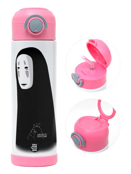 Spirited Away No Face — Παιδικό παγούρι θερμό, ανοξείδωτο, με καλαμάκι ασφαλείας, ΡΟΖ (500ml)
