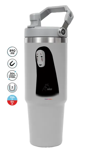 Spirited Away No Face — ΓΚΡΙ Travel Tumbler Θερμός με χερούλι και καλαμάκι 890ml