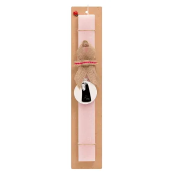 Spirited Away No Face, Πασχαλινή Λαμπάδα με ξύλινο μπρελόκ & κερί αρωματικό πλακέ (30cm) (ΡΟΖ)