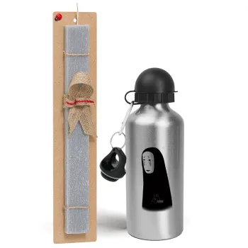 Spirited Away No Face, Easter Set, metallic silver aluminum water bottle (500ml) & aromatic flat Easter candle (30cm) (GRAY)