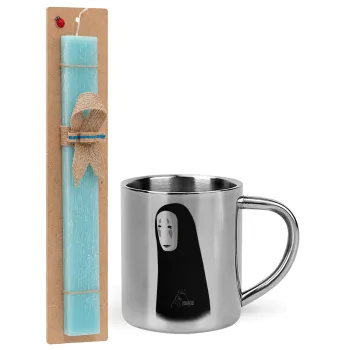 Spirited Away No Face, Easter Set, metallic thermal cup (300ml) & aromatic flat Easter candle (30cm) (TURQUOISE)
