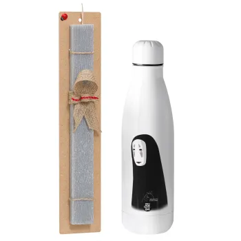 Spirited Away No Face, Πασχαλινή Λαμπάδα με μεταλλικό παγούρι θερμός ανοξείδωτο (500ml) & κερί αρωματικό πλακέ (30cm) (ΓΚΡΙ)