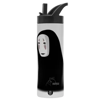 Spirited Away No Face, Μεταλλικό παγούρι θερμός με καλαμάκι & χειρολαβή, ανοξείδωτο ατσάλι (Stainless steel 304), διπλού τοιχώματος, 600ml