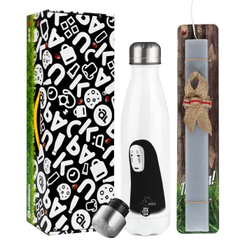 Spirited Away No Face, Easter candle, metallic white thermos bottle (500ml) & aromatic flat candle (30cm) (GRAY)