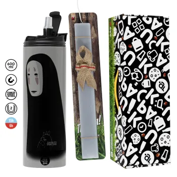 Spirited Away No Face, Πασχαλινή Λαμπάδα με Travel Tumbler θερμό (600ml, BPA free) & κερί αρωματικό πλακέ (30cm) (ΓΚΡΙ)