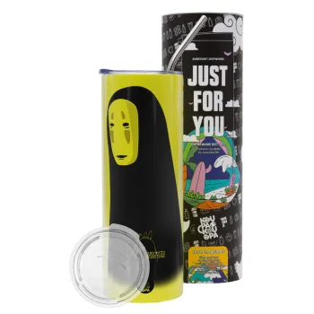Spirited Away No Face, Neon Yellow Travel Tumbler θερμό, μεταλλικό καλαμάκι(Ανωξείδωτο 304 Food grade, BPA free, 600ml)