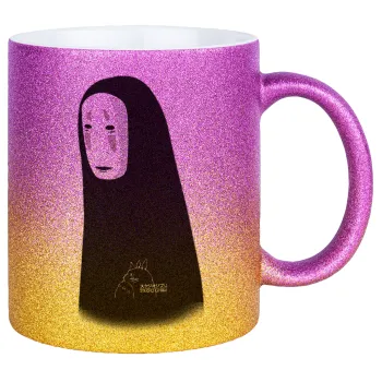 Spirited Away No Face, Κούπα Χρυσή/Ροζ Glitter, κεραμική, 330ml