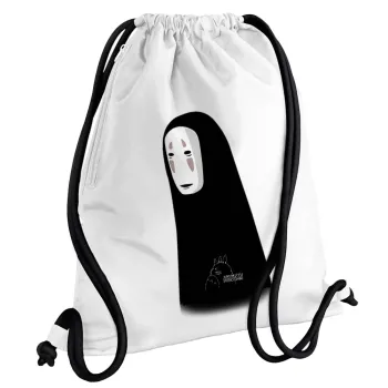 Spirited Away No Face, Τσάντα πλάτης πουγκί GYMBAG λευκή, με τσέπη (40x48cm) & χονδρά κορδόνια