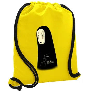 Spirited Away No Face, Τσάντα πλάτης πουγκί GYMBAG Κίτρινη, με τσέπη (40x48cm) & χονδρά κορδόνια