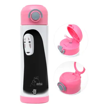 Spirited Away No Face, Παιδικό παγούρι θερμό, ανοξείδωτο, με καλαμάκι ασφαλείας, ΡΟΖ (500ml)