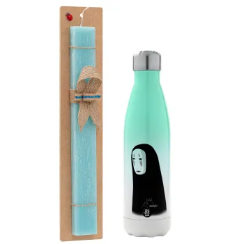 Spirited Away No Face, Easter Set, Metallic green/white thermos (Stainless steel), double-walled, 500ml & scented flat Easter candle (30cm) (TURQUOISE)
