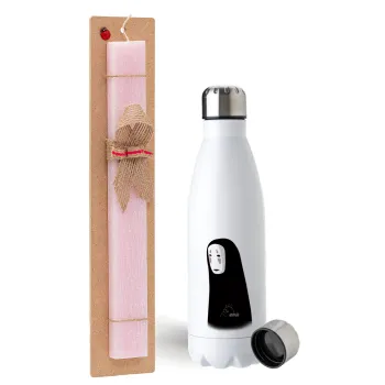 Spirited Away No Face, Easter Set, metallic stainless steel water bottle (750ml) & scented flat Easter candle (30cm) (PINK)