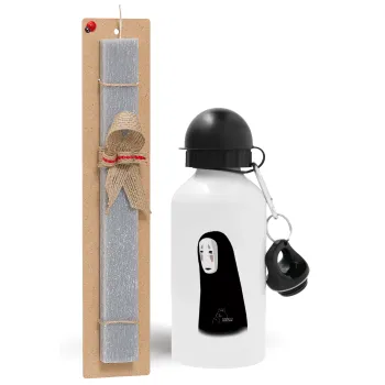 Spirited Away No Face, Πασχαλινή Λαμπάδα με παγούρι μεταλλικό  αλουμινίου (500ml) & κερί αρωματικό πλακέ (30cm) (ΓΚΡΙ)
