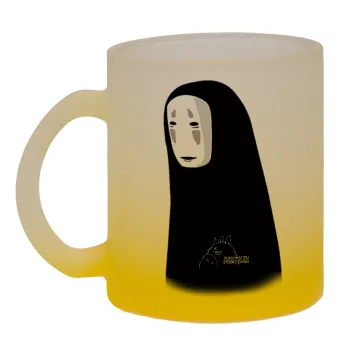 Spirited Away No Face, Κούπα γυάλινη δίχρωμη με βάση το κίτρινο ματ, 330ml