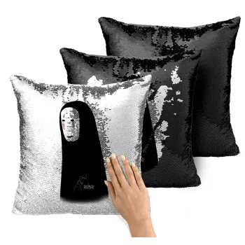 Spirited Away No Face, Μαξιλάρι καναπέ Μαγικό Μαύρο με πούλιες 40x40cm περιέχεται το γέμισμα