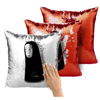 Spirited Away No Face, Μαξιλάρι καναπέ Μαγικό Κόκκινο με πούλιες 40x40cm περιέχεται το γέμισμα