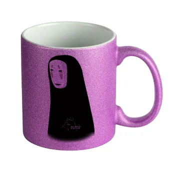 Spirited Away No Face, Κούπα Μωβ Glitter που γυαλίζει, κεραμική, 330ml