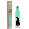 Easter Set, Metallic green/white thermos (Stainless steel), double-walled, 500ml & scented flat Easter candle (30cm) (TURQUOISE)