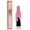 Easter Set, Metallic pink/white (Stainless steel) thermos, double-walled, 500ml & aromatic flat Easter candle (30cm) (PINK)